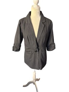 SLine Women's Dark Gray Pinstripe Single-Button Blazer 100%cotton 3/4 length slv